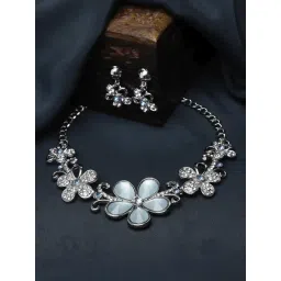 Zeneme Rhodium Plated AD Studded Floweret Jewellery Set-picture-28