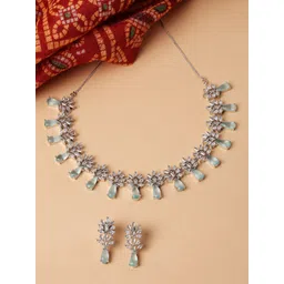 ZENEME Rhodium-Plated AD-Studded Jewellery Set-picture-14