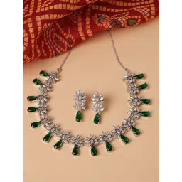 ZENEME Rhodium-Plated AD-Studded Jewellery Set-picture-15