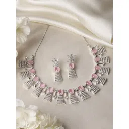 ZENEME Rhodium-Plated AD-Studded Jewellery Set-picture-27