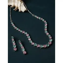 ZENEME Rhodium-Plated AD-Studded Jewellery Set-picture-33