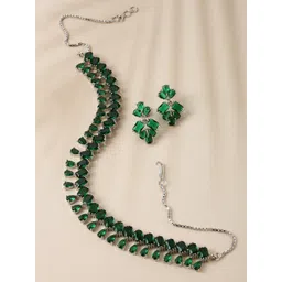 ZENEME Rhodium-Plated AD-Studded Jewellery Set-picture-17