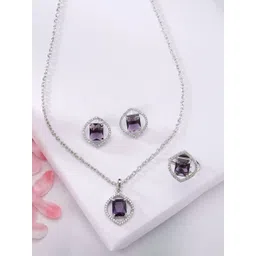 ZENEME Rhodium Plated AD Studded Jewellery Set-picture-36