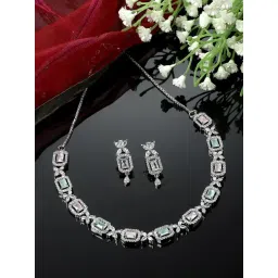 Zeneme Rhodium Plated AD Studded Jewellery Set-picture-11