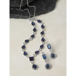 ZENEME Rhodium-Plated AD-Studded Jewellery Set image 1