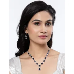 ZENEME Rhodium-Plated AD-Studded Jewellery Set image 5