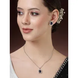 ZENEME Rhodium Plated AD Studded Jewellery Set image 5