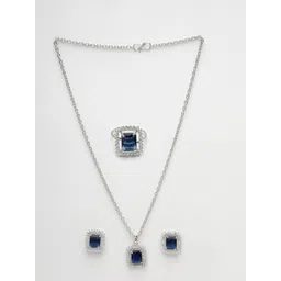 ZENEME Rhodium Plated AD Studded Jewellery Set image 2