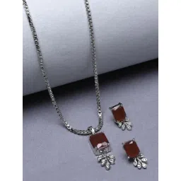 Zeneme Rhodium Plated AD Studded Square Leaf Shaped Jewellery Set-picture-22