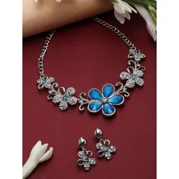 ZENEME Rhodium-Plated American Diamond Necklace and Earrings-picture-20