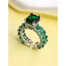 ZENEME Rhodium-Plated American Diamond Stone-Studded Adjustable Finger Ring-picture-19