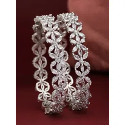 Zeneme Rhodium Plated American Diamond Studded Bangles for Women & Girls Set of 2-picture-11