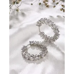 ZENEME Rhodium Plated American Diamond Studded Circular Shaped Hoop Earrings-picture-40