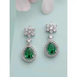 ZENEME Rhodium-Plated American Diamond Studded Contemporary Drop Earrings-picture-13