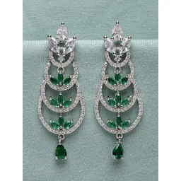 ZENEME Rhodium-Plated American Diamond Studded Crescent Shaped Drop Earrings-picture-22