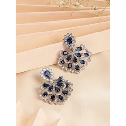 ZENEME Rhodium Plated American Diamond Studded Earrings-picture-25