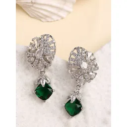 ZENEME Rhodium Plated American Diamond Studded Geometric Shaped Drop Earrings-picture-25