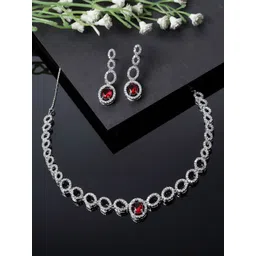 ZENEME Rhodium-Plated American Diamond Studded Jewellery Set-picture-40
