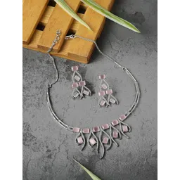 ZENEME Rhodium-Plated American Diamond Studded Jewellery Set-picture-19