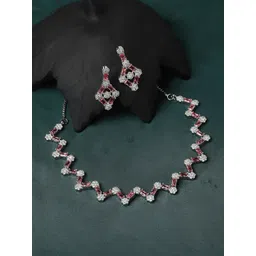 ZENEME Rhodium Plated American Diamond Studded Jewellery Set-picture-16