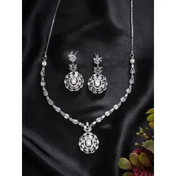 ZENEME Rhodium-Plated American Diamond-Studded Jewellery Set-picture-29