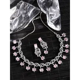 ZENEME Rhodium-Plated American Diamond Studded Jewellery Set-picture-22