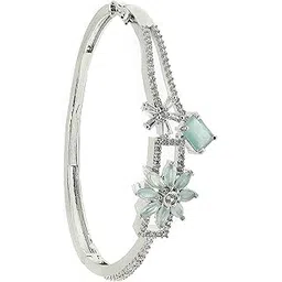 zeneme Rhodium-Plated American Diamond Studded Leaf Shaped Kada Bracelet For Girls and Women-picture-38