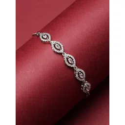 ZENEME Rhodium-Plated American Diamond Studded Link Bracelet-picture-24