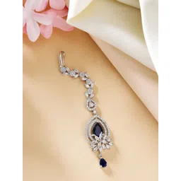 ZENEME Rhodium-Plated American Diamond Studded Maang Tikka Head Jewellery-picture-25