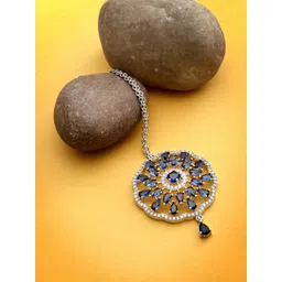 ZENEME Rhodium-Plated American Diamond Studded Maang Tikka Head Jewellery-picture-30