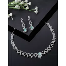 ZENEME Rhodium-Plated American Diamond Studded Necklace and Earrings-picture-13