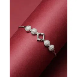 Zeneme Rhodium Plated American Diamond Studded Square Shaped Adjustable Bracelet-picture-20