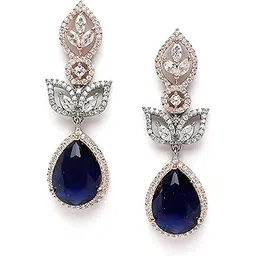 zeneme Rhodium-Plated American Diamond Studded Teardrop & Leaf Shaped Handcrafted Drop Earrings For Girls and Women-picture-10