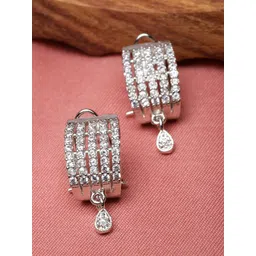 ZENEME Rhodium-Plated American Diamond Studded Teardrop Shaped Drop Earrings-picture-21