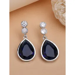 ZENEME Rhodium-Plated American Diamond Studded Teardrop Shaped Drop Earrings-picture-23