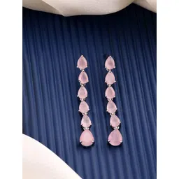 ZENEME Rhodium Plated American Diamond Studded Teardrop Shaped Earrings-picture-39