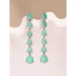 ZENEME Rhodium Plated American Diamond Studded Teardrop Shaped Earrings-picture-40