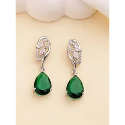 ZENEME Rhodium Plated American Diamond Studded Teardrop Shaped Earrings-picture-38