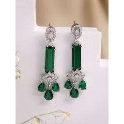 ZENEME Rhodium Plated American Diamond Studded Teardrop Shaped Earrings-picture-31