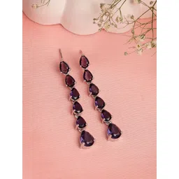 ZENEME Rhodium Plated American Diamond Studded Teardrop Shaped Earrings-picture-33