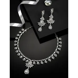 ZENEME Rhodium-Plated & White American Diamond Studded Jewellery Set-picture-36