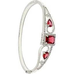 zeneme Rhodium Plated Brass American Diamond Studded Contemporary Silver Plated Crystal Stone & Leaf Kada Bracelets For Women & Gift For Girls-picture-41