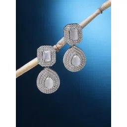 Zeneme Rhodium Plated Grey AD Studded Teardrop Drop Earrings-picture-42