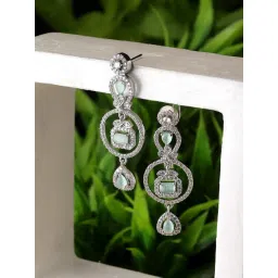 Zeneme Rhodium Plated Lime Green AD Drop Earrings-picture-11
