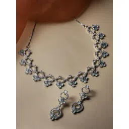 Zeneme Rhodium Plated Oval American Diamond Studded Circular Shaped Necklace and Earrings Set-picture-30