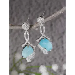 Zeneme Rhodium Plated Silver AD Teardrop Crystal Drop Earrings-picture-41