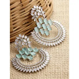 Zeneme Rhodium Plated Silver Brass & Green AD Dangler Earrings-picture-46