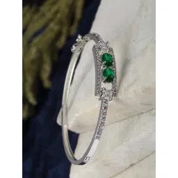 Zeneme Rhodium Plated Silver Green American Diamond Kada Bracelet-picture-12