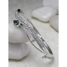 Zeneme Rhodium Plated Silver Green American Diamond Kada Style Openable Bracelet-picture-28
