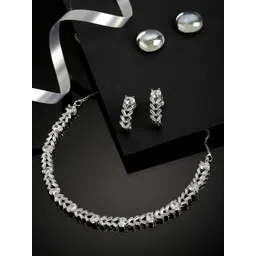 ZENEME Rhodium-Plated Silver-Toned & White AD-Studded Jewellery Set-picture-16